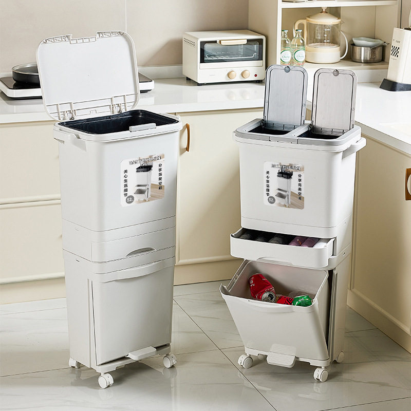 厨房垃圾桶家用厨余分类带盖大容量高款双层干湿分离专用大号日式
