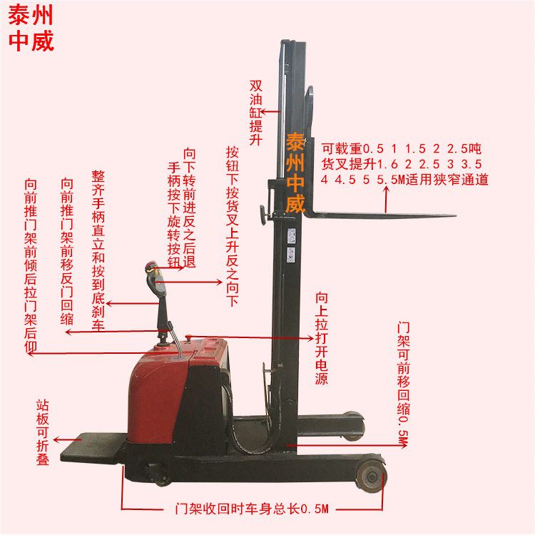 电动前移式堆高机 2吨前移式堆垛车 配重式堆高叉车 全自动叉车