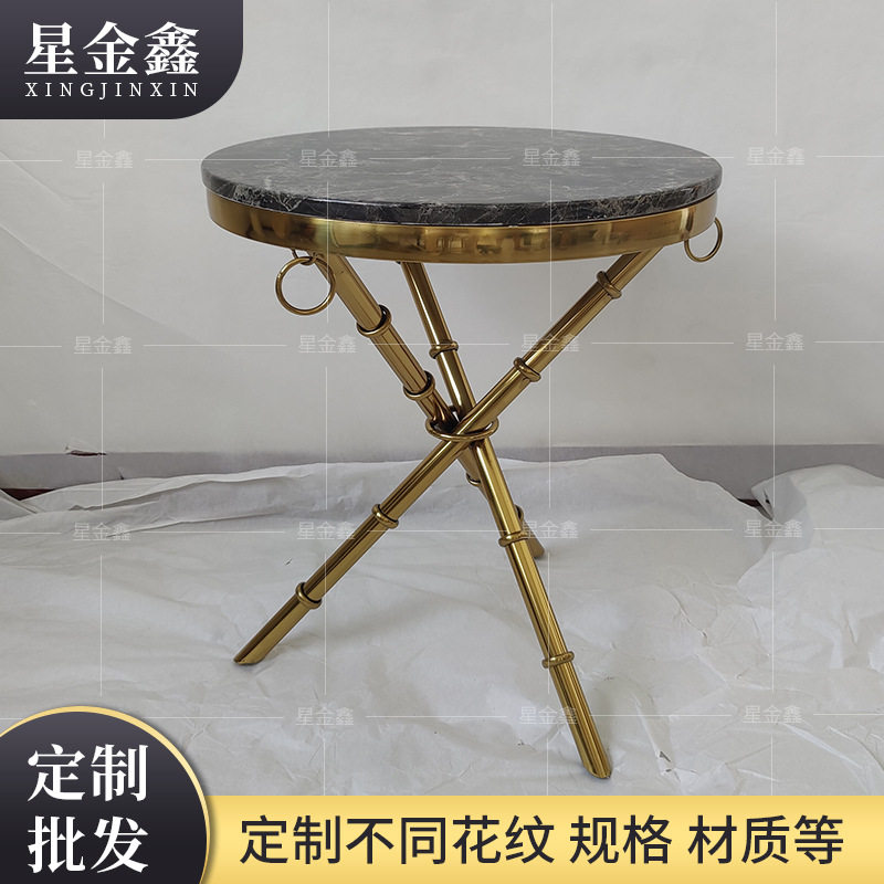 新中式不锈钢大理石面竹节茶几沙发边几客厅角几批发定制款
