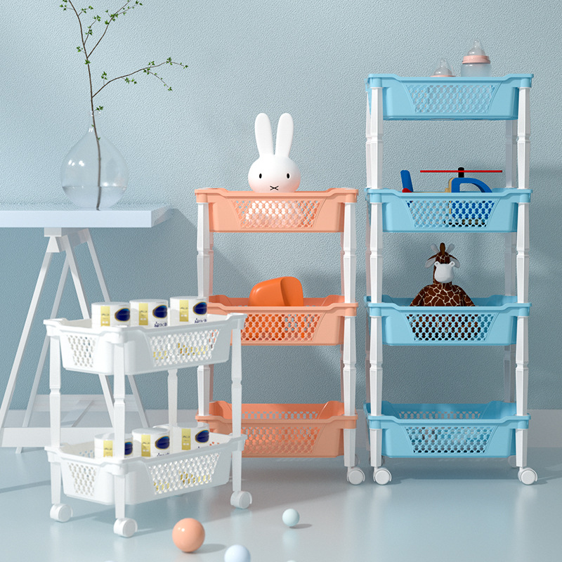 塑料多层置物架置地简约带轮落地厨房卫生间夹缝架镂空收纳储物架