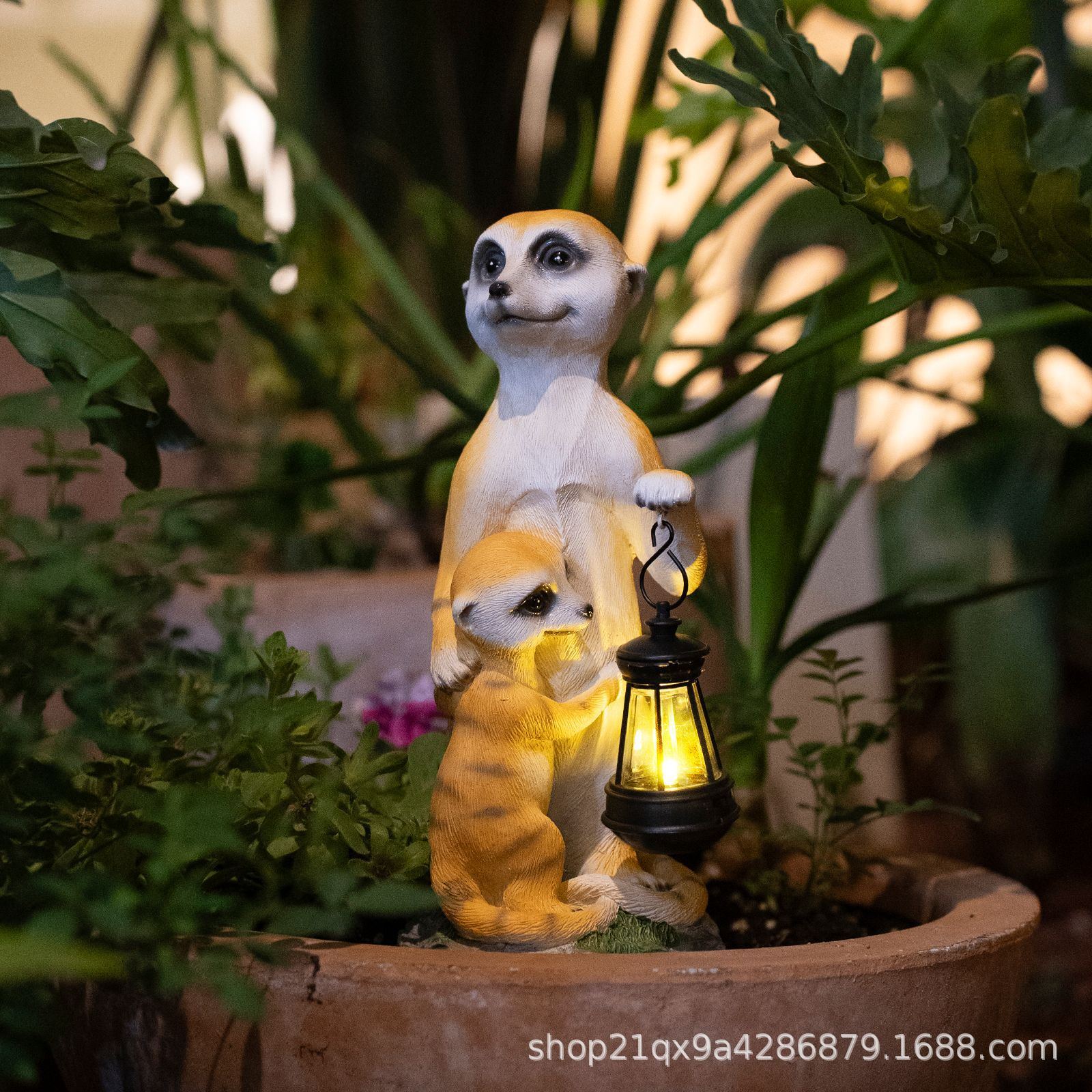 树脂仿真动物猫鼬景太阳能灯户外花园别墅园林景观庭院猫鼬装饰品