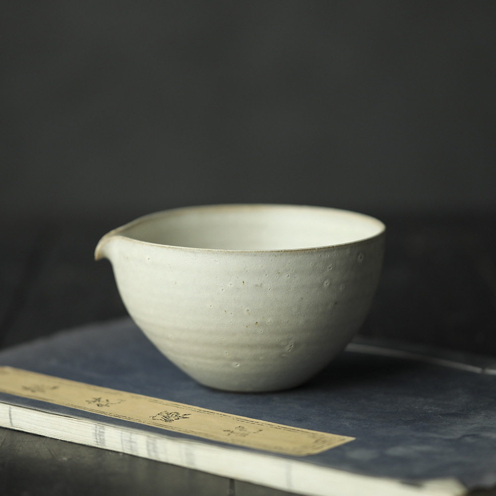 日式粗陶抹茶碗 茶渣斗粉引公道杯匀杯茶海茶器手工陶艺作品 陶器