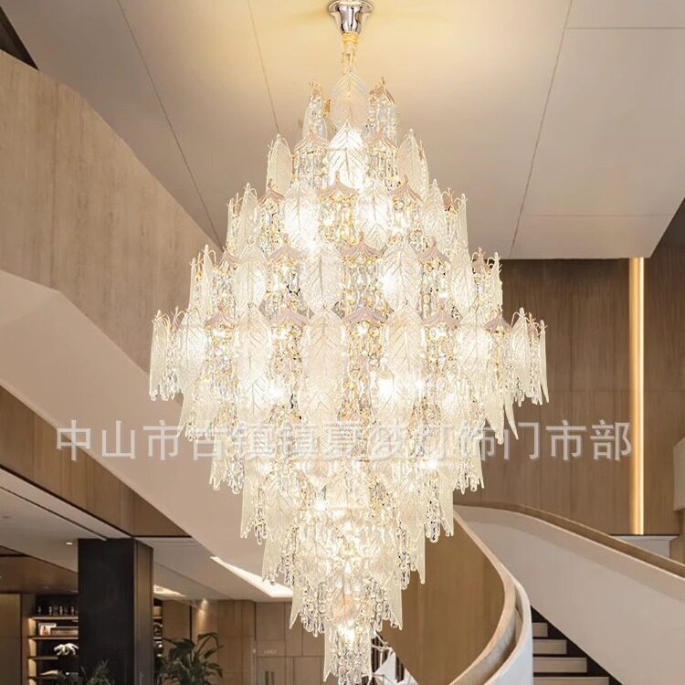 复式楼大吊灯水晶大厅时尚楼梯轻奢大堂别墅简约现代客厅中空吊灯