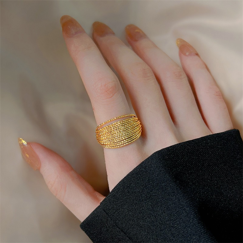 奥特莱斯专柜撤~18K金outlets女配饰 高级金色千丝万缕戒指指环