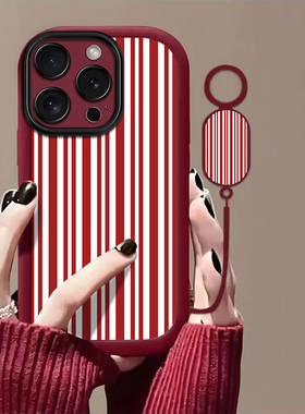 红线条适用苹果17promax手机壳iPhone16/15pro新款14女13mini全包xsmax防摔xr12pro软壳11高级ip6s/7/8plus