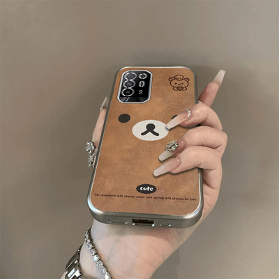 可爱棕熊适用OPPOA95手机壳新款PELM00防摔镜头全包男女挂绳电镀外壳创意保护套高级感时尚个性小众情侣网红