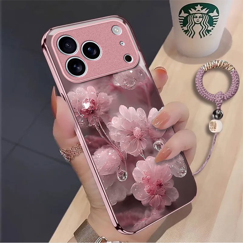 水晶花适用苹果17promax手机壳iPhone16/15pro新款14女13mini全包xsmax防摔xr12pro硬壳11玻璃ip6s/7/8plus