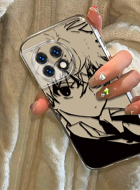 素描奇犽适用一加Ace2Pro手机壳新款PJA110防摔镜头全包男女挂绳创意透明软壳保护套高级感时尚个性小众情侣