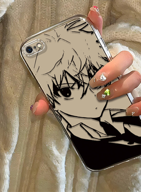 素描奇犽适用苹果6SPlus手机壳新款iPhone6SPlus防摔镜头全包男女挂绳创意透明软壳保护套高级感时尚小众情侣