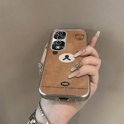 可爱棕熊适用荣耀70Pro+手机壳新款HPB-AN00防摔镜头全包男女挂绳电镀外壳创意保护套高级感时尚个性小众情侣