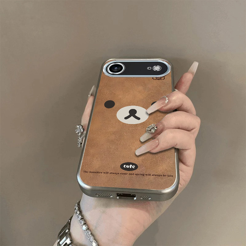可爱棕熊适用苹果17Air手机壳新款防摔镜头全包男女挂绳电镀外壳创意保护套高级感时尚个性小众情侣网红2026