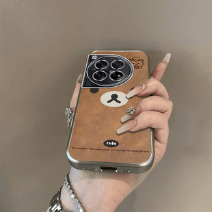 可爱棕熊适用一加Ace3Pro手机壳新款PJX110防摔镜头全包男女挂绳电镀外壳创意保护套高级感时尚个性小众情侣