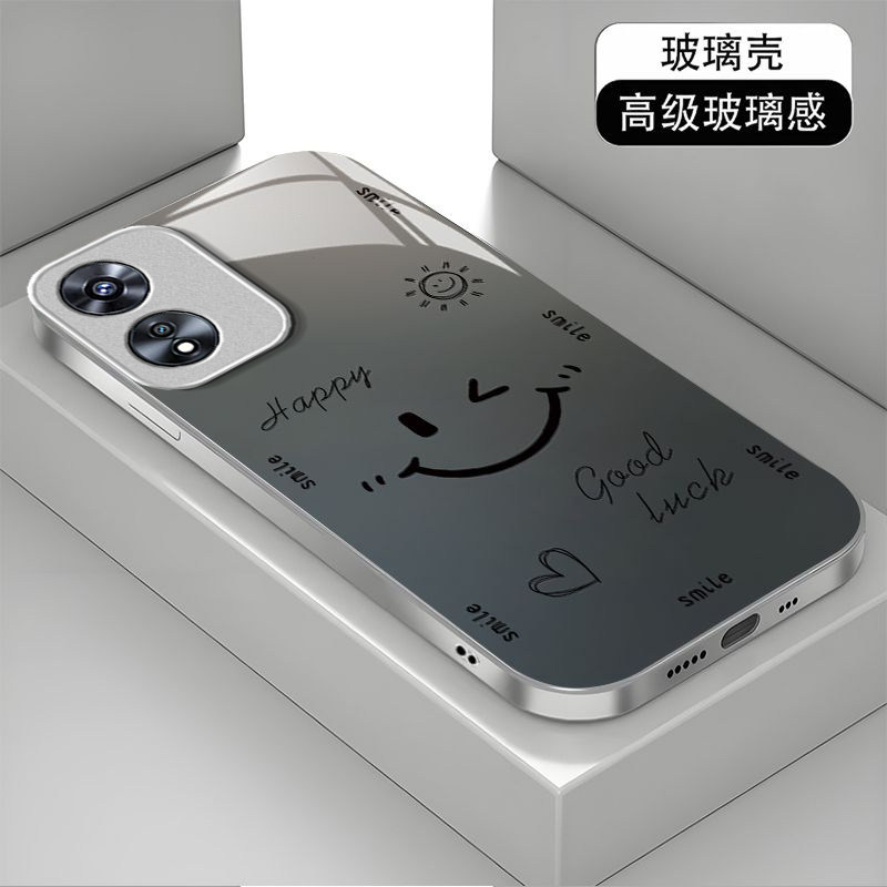 英文笑脸适用OPPOA97手机壳oppoa96/95玻璃a93/92s新款a91/72n外壳58/56/55硬壳36/32/5高级11/9/2x液态a3/1i