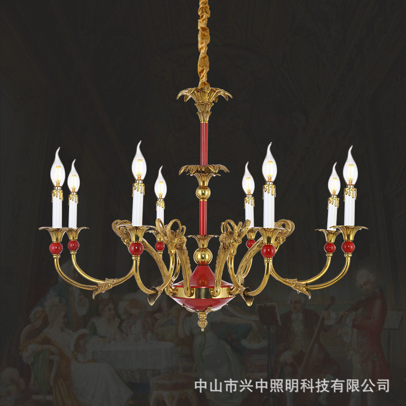 法式古典宫廷羊头全铜吊灯欧式复古别墅酒店客厅餐厅卧室书房灯饰
