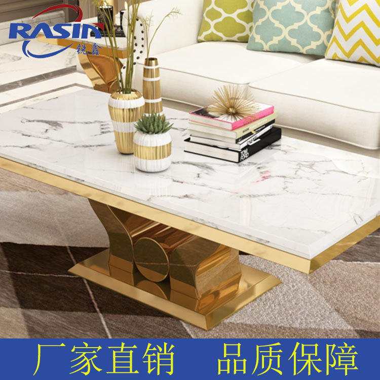 一体轻奢风设计师茶几电视柜客厅现代简约现代大理石茶几不锈钢