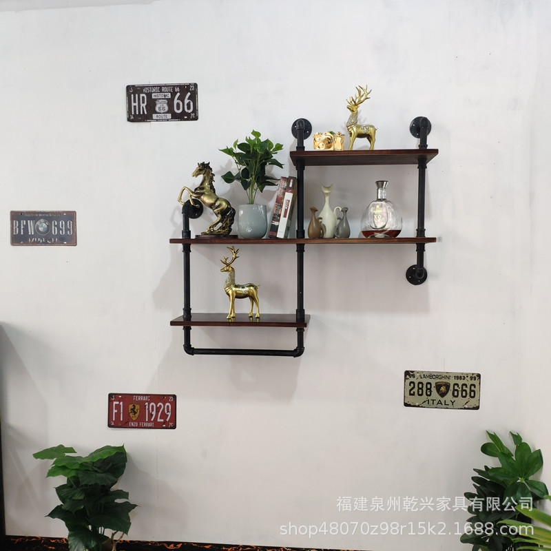 铁艺水管墙上置物架酒架工业风装饰创意隔板壁挂架子美式墙面装饰