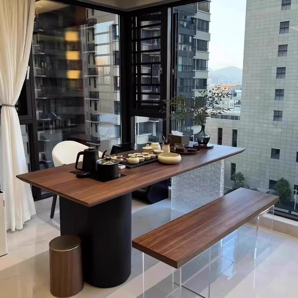 现代简约茶桌椅组合轻奢高级感茶台家用泡茶桌实木阳台悬浮茶桌子