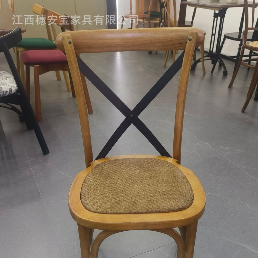 靠背椅实木餐椅椅子餐馆民宿家用餐厅工厂直清铁背条背叉椅餐桌椅