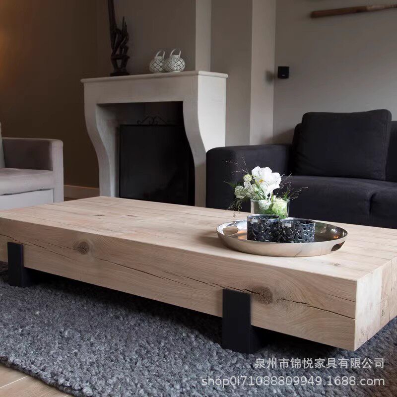 北欧现代简约轻奢铁艺实木茶几客厅家用茶台工业风复古原木泡茶桌