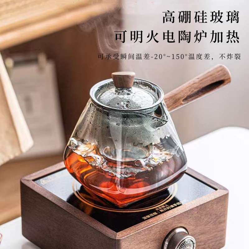 耐热玻璃茶壶中式实木侧把泡茶壶茶水分离煮茶器蒸茶煮茶壶烧水壶