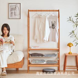 实木挂衣架日式简约黑胡桃木樱桃木网红卧室多功能落地衣帽架家用