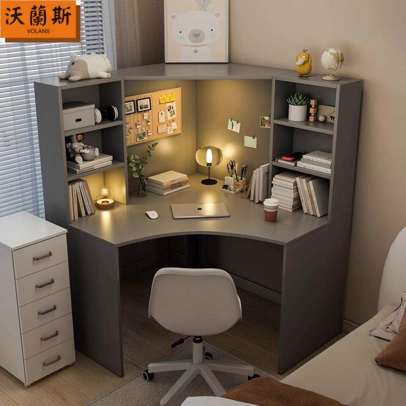 学习桌实木转角电脑桌书桌书架组合一体台式学生写字书柜家用卧室