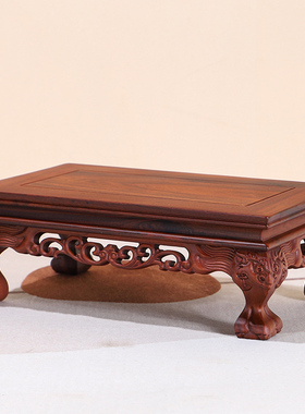 红木工艺品黑檀木摆件方形底座实木花瓶石头花盆景佛像茶壶木托架