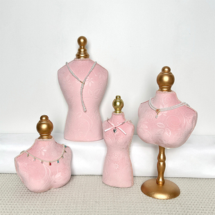 复古人像首饰架木制米色珠宝饰品陈列架珍珠项链收纳展示道具地摊