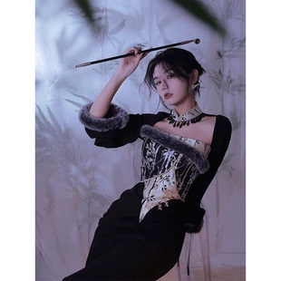 四斤自制Modern竹聆涧 国风战袍 银竹相间 原创改良春季长款旗袍