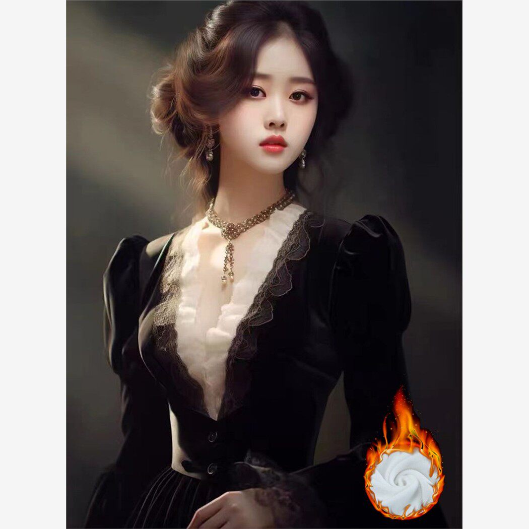 法式v领韩版黑色显瘦小香