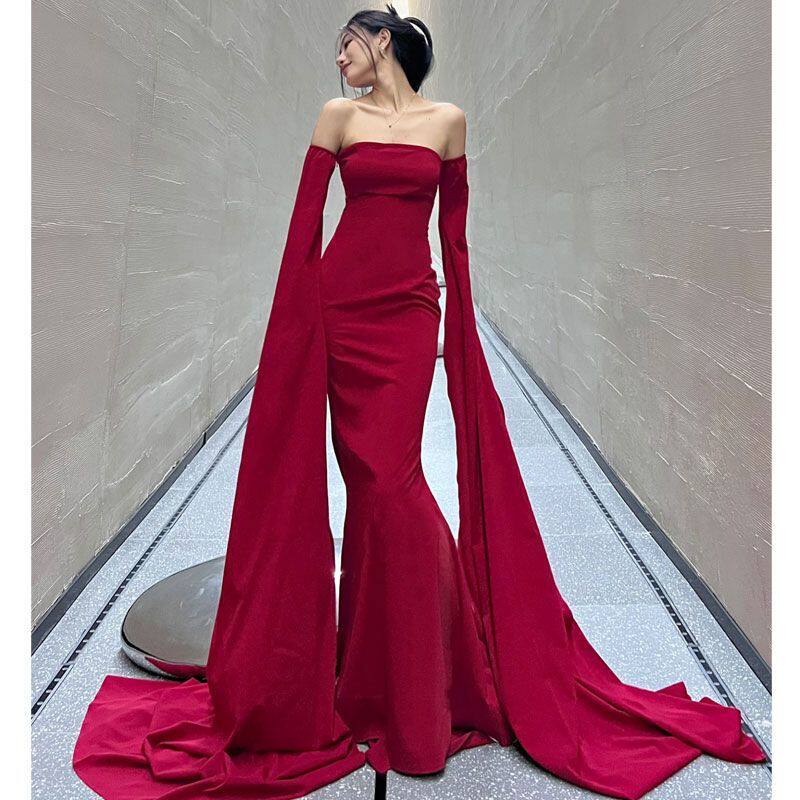 AcuDA红色妖姬抹胸拖地长款小拖尾连衣裙礼服敬酒服走秀夏季新款