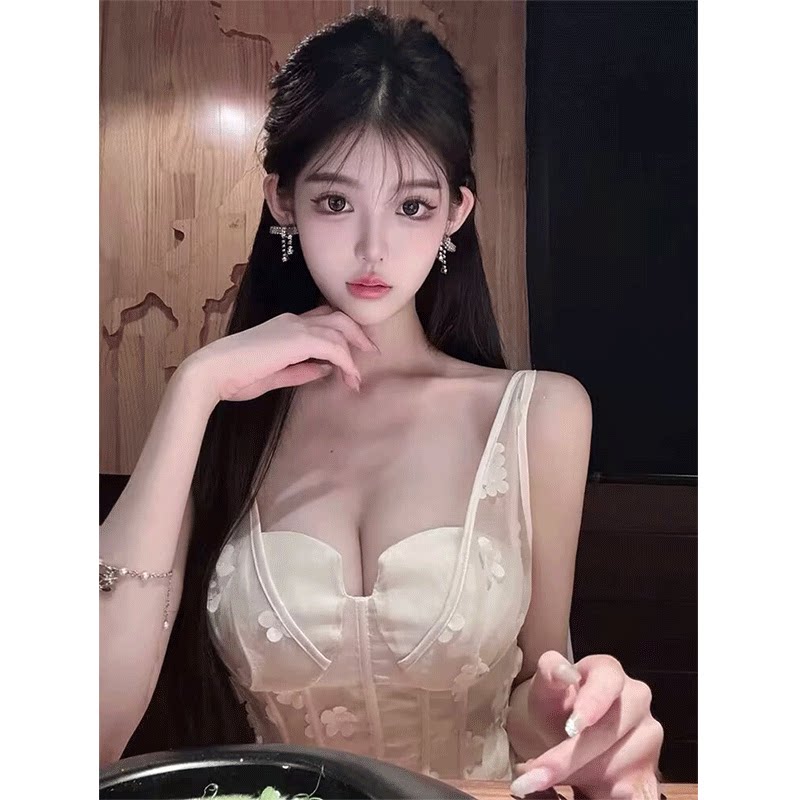 花朵性感网纱吊带连衣裙