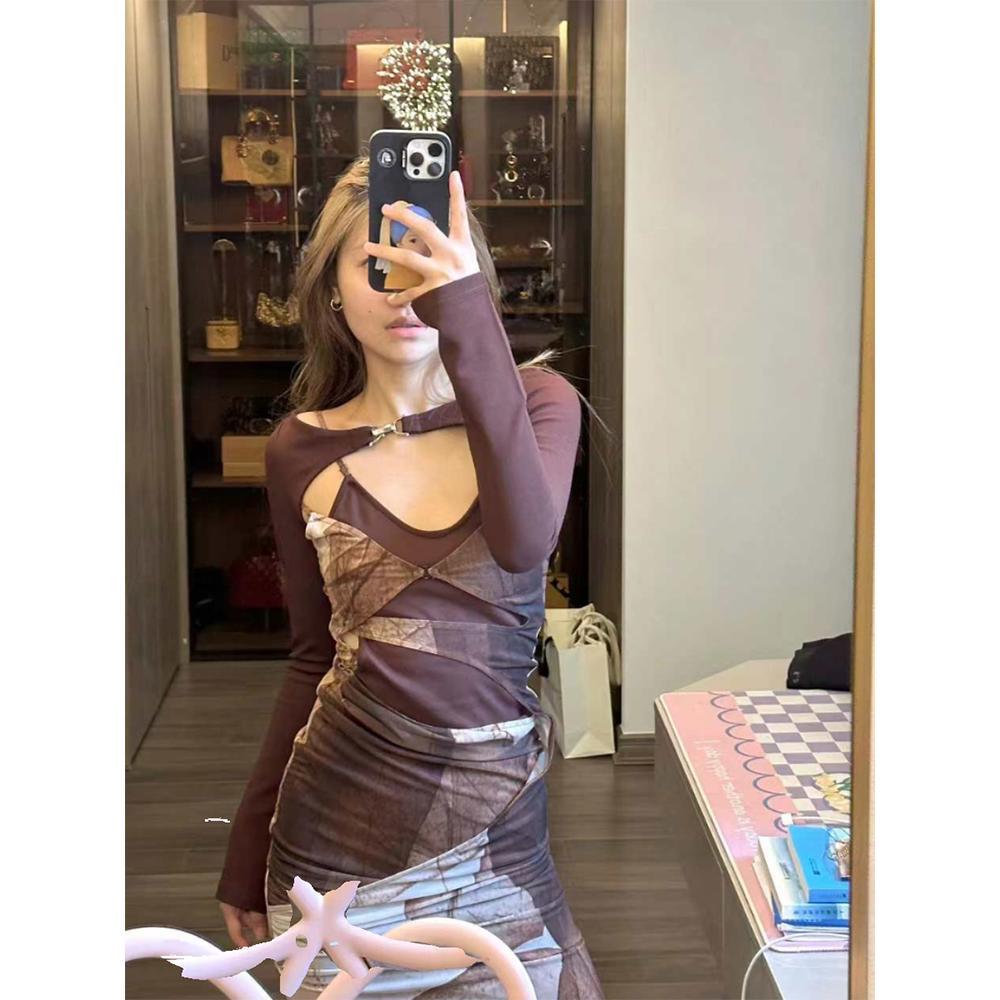 辣妹套装女2023年初秋新款时尚气质吊带连衣裙短款长袖罩衫一整套