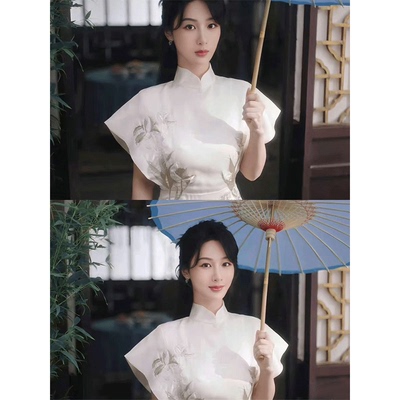 杨紫明星同款白色刺绣重