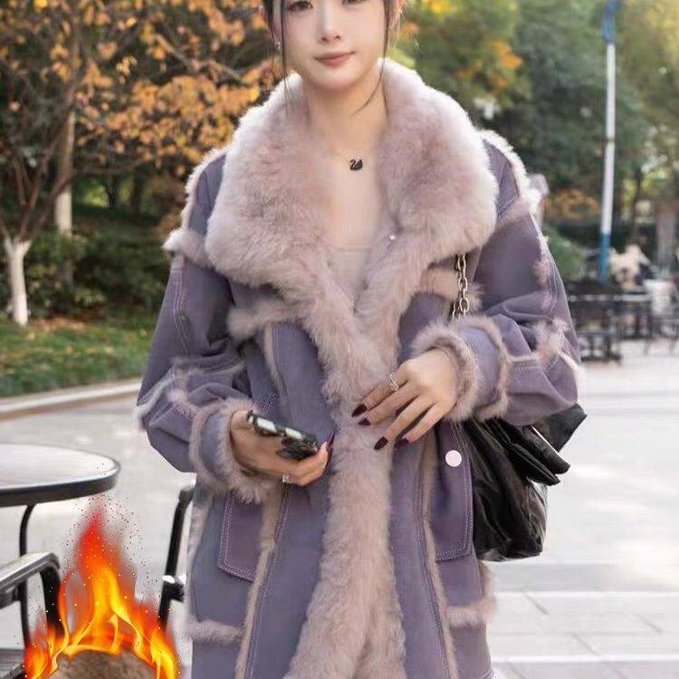 加绒加厚中长款毛毛大衣女士今年流行冬装新款宽松显瘦大口袋外套