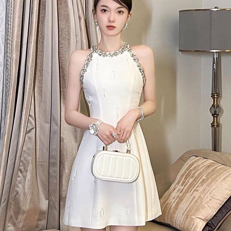 白色小晚礼服2023新款高