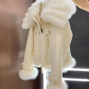 欧洲站减龄小香风仿狐狸毛环保皮草外套女2023年秋冬新款毛毛上衣