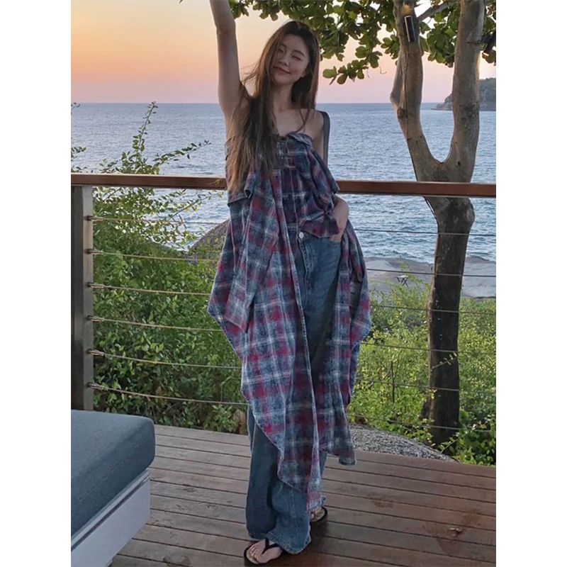 韓系chic復古格紋不對稱