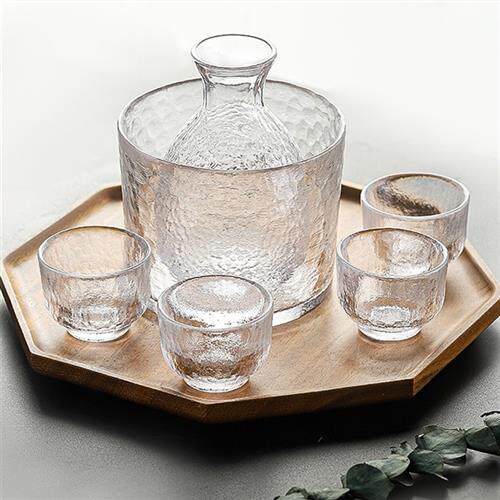 日式酒具玻璃清酒杯白酒杯家用小号果酒杯梅子温酒器锤纹酒壶套装