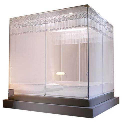 蚊帐家用2023新款高级蒙古包三开门加密加厚卧室儿童防摔全底白色