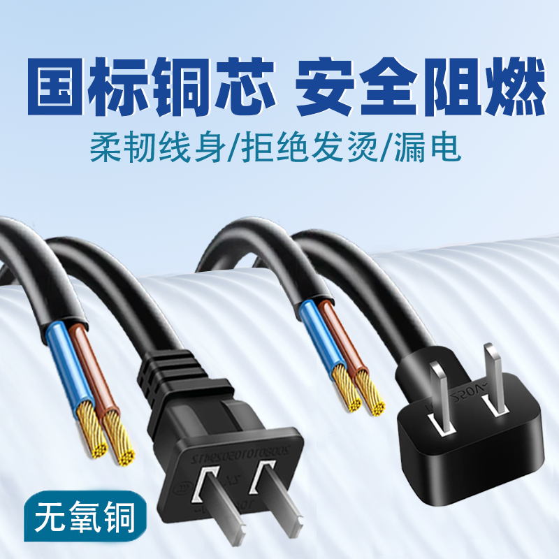 国标品质纯铜二脚电源线带插头