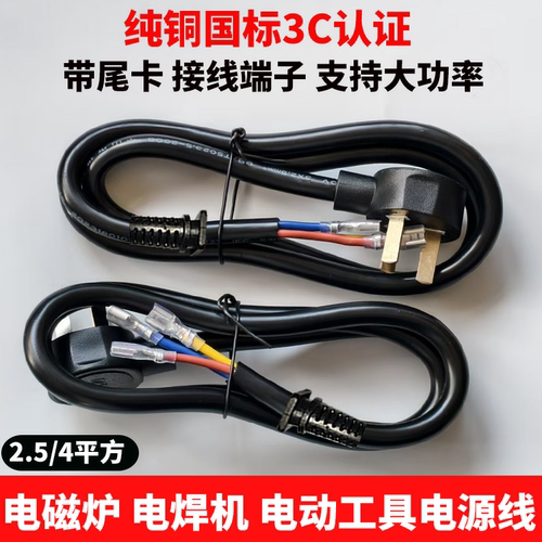 纯铜电磁炉专用电源线带尾卡端子