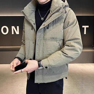 嘉兴平湖国标羽绒服男士冬季新款修身短款保暖服加厚男装连帽外套