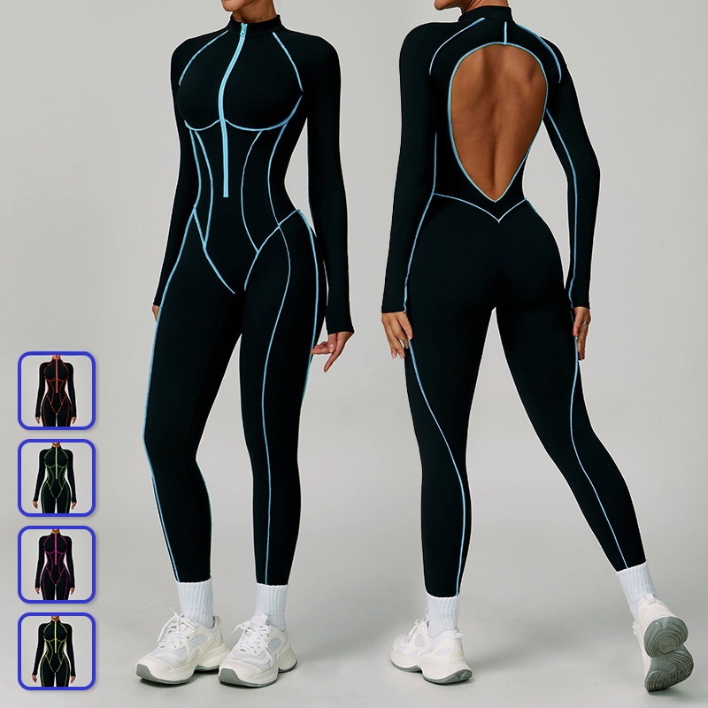 BetterMe同款撞色连体瑜伽服美背紧身健身服高强度运动跑步连体衣