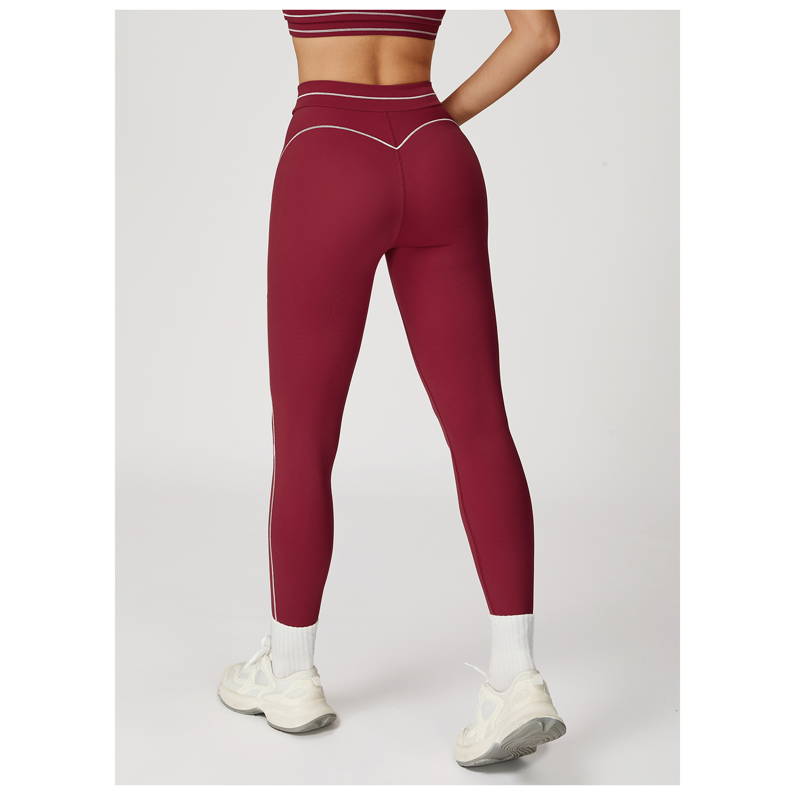 新款红色撞色健身裤瑜伽裤