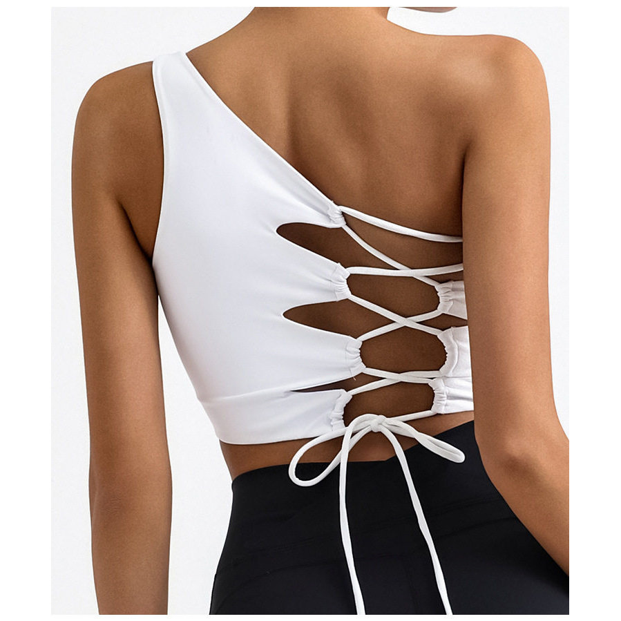 欧美瑜伽背心不规则单肩美背系带裸感含胸垫运动健身上衣,运动/瑜伽/健身/球迷用品,瑜伽背心,淘宝优惠券,粉丝福利购,淘宝优惠卷