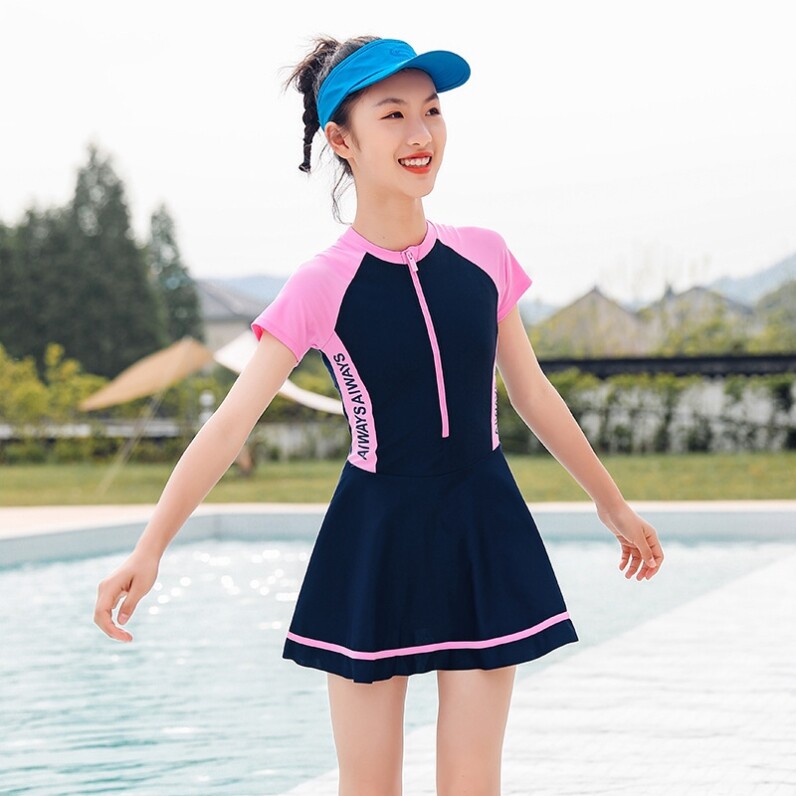 泳女大生童初中保守20i65279d24新款童连体游女泳衣女孩12岁带胸