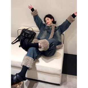 2025秋冬新款韩版女设计感小众宽松高级感小香风牛仔外套两件套装