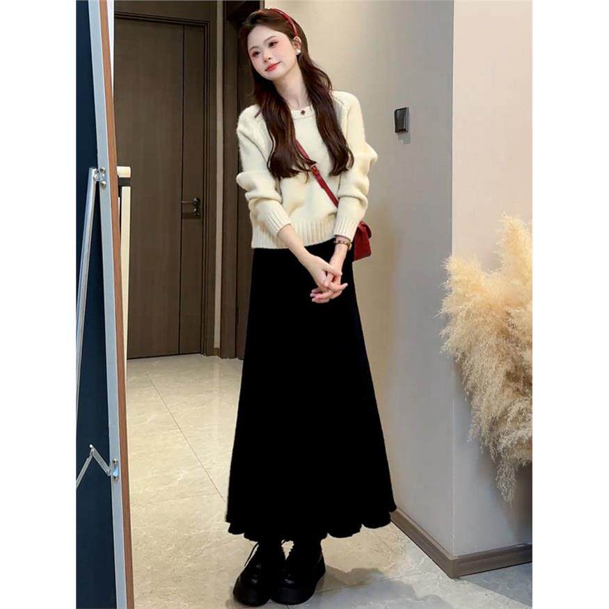 白色毛衣连衣裙子女2025新款巨好看小个子秋冬季韩系穿搭一整套装