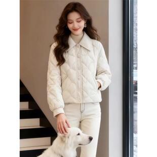 菱格短款羽绒棉服女冬季小个子宽松休闲轻薄2025年新款棉袄外套